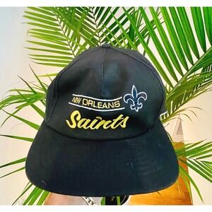 Vintage New Orleans Saints Hat NFL Football Cap Black Gold Fleur Lis
